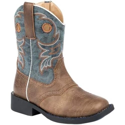 ROPER Toddler Boys Daniel Embroidery Square Toe Casual Boots Mid Calf - Blue, Brown