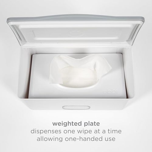 Ubbi Baby Wipes Dispenser, Baby Wipes Case, Baby Wipes Holder with Weighted Plate, Keeps Wipes Fresh and Non-Slip Rubber Feet, Gray - Gray Wipes Dispenser