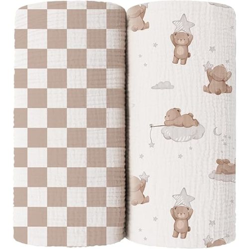 2 Pack Muslin Swaddle Receiving Blankets for Unisex Newborn 100% Cotton Nursery Swaddle Wrap for Baby Girls and Boys