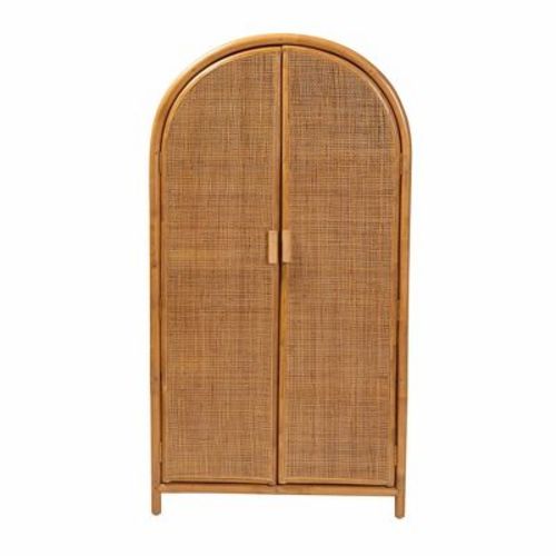 bali & pari Paloma Rattan Large Storage Cabinet Light Honey: 4 Fixed Shelves, Plywood Frame, No Assembly Required