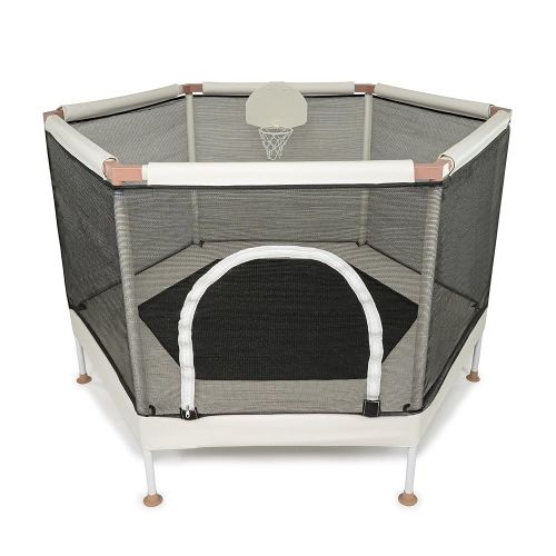 Kids Trampoline, Aesthetic Indoor and Outdoor Toddler Trampoline with Safety Net, Basketball Hoop, 220lb Capacity, Ultra Safe No-Gap Design, Gifts for Boys & Girls