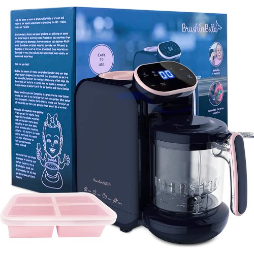 BrushinBella Baby Food Maker - Baby Food Processor with Soup Tray - 5-in-1 Baby Food Blender, Grinder Steamer, Baby Puree Maker Machine, Bottle Warmer - Touch Screen, Auto and Manual Blend