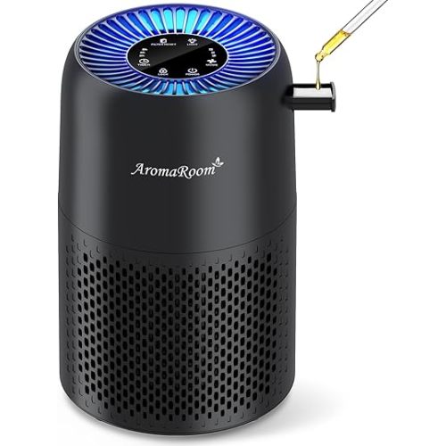 Air Purifiers for Home Bedroom, AromaRoom H13 HEPA Air Purifier Filter for Allergies, Pollen, Smoke, Dusts, Pets Dander, Odor, Hair, 22dB Quiet Air Cleaner for Room, Office, Dorm, AP100-B (Black)