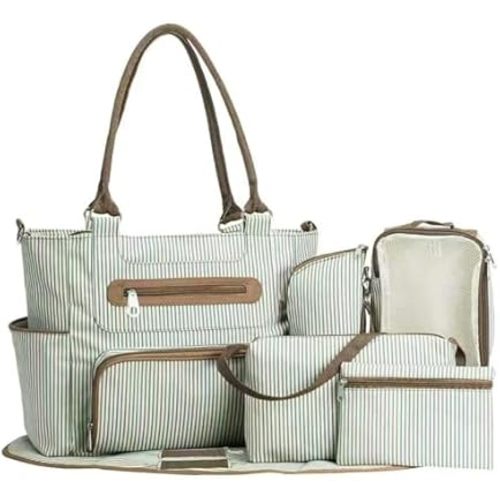 Nappy Bag - Diaper Bag Set - Tote Bag- Comes with BottleBag, SmallBag, Stroller Strap, Clothing Bag, Changing Pad, Coin Purse - Multifunctional Wide Open Style for Easy Access - Water Resistant