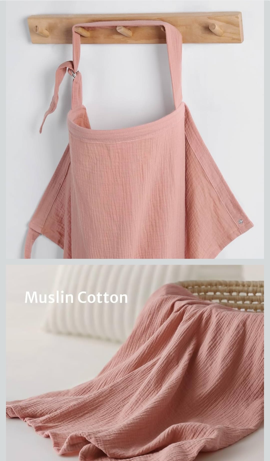 Blissful Diary Muslin Nursing Cover for Breastfeeding, Breathable Breastfeeding Cover up with Arch Neckline for Women, Nursing Apron (Dusty Pink)