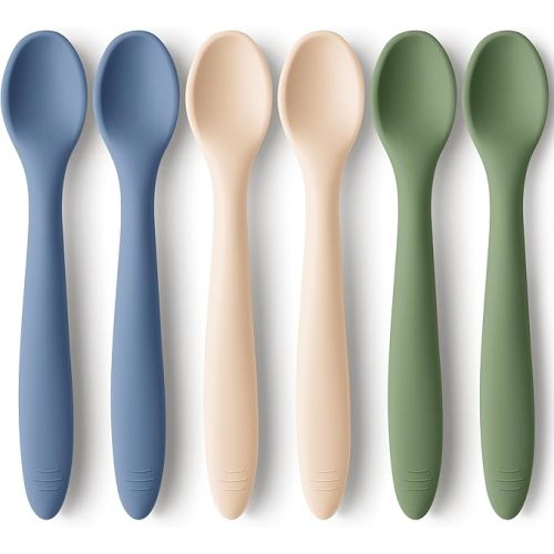 KeaBabies Silicone Baby Spoons, Self Feeding 6-12 months - 6-Pack Baby Weaning Eating Utensils, Toddler First Food Training Spoon, Infant, Kids Feeding Supplies Essential Set, Dishwasher-safe (Slate)