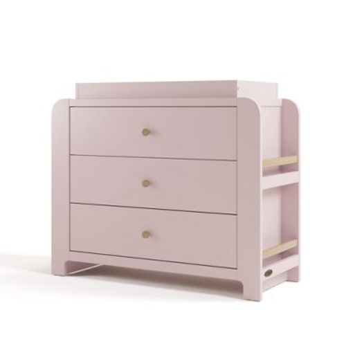 Graco Read-with-Me 3 Drawer Chest with Bookshelves and Removable Changing Topper Blush/Driftwood