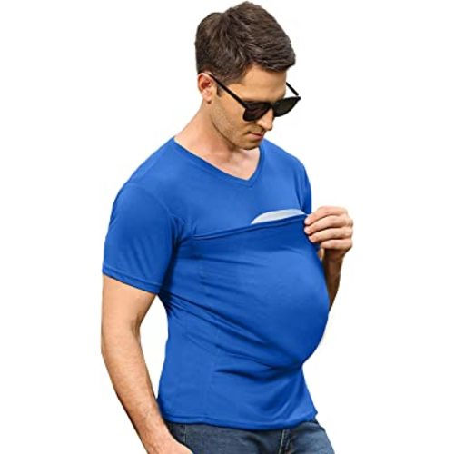 Mens Baby Carrier Shirt V Neck Short Sleeve T-Shirts for Men Skin to Skin T-Shirt with Pocket