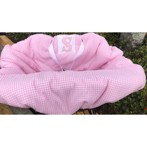 Personalized gingham shopping cart cover, high chair cover, grocery cart cover pink, girl shopping cart cover, monogrammed cart cover