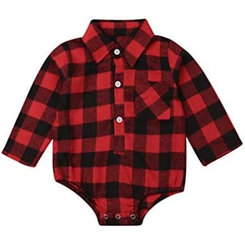 CIYCUIT Baby Boy Girl Flannel Print Plaid Shirt Long Sleeve Button Romper Bodysuit Clothes