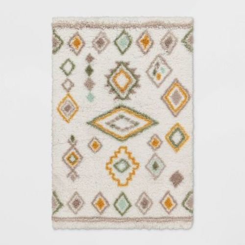 4’x6’' Yuma Area Kids' Rug Gold/mint - Pillowfort™: Geometric, Skid-resistant, High Pile, Oeko-tex Certified