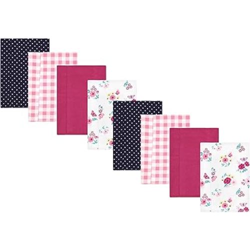 Hudson Baby Cotton Poly Flannel Burp Cloths Multipack, Butterfly Floral 8-Pack, One Size