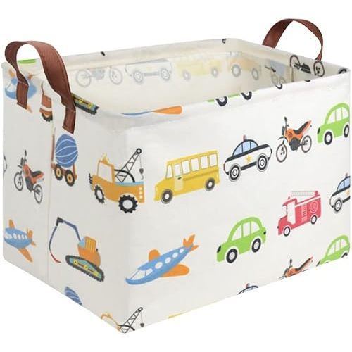 FXOLCSHE Rectangular Car basket,Car toy storage box,Collapsible Car Storage basket for boys,Waterproof PE Coating Storage,bedroom decor,Nursery hamper,Toy Organizer,Gift Basket(Vehicles)