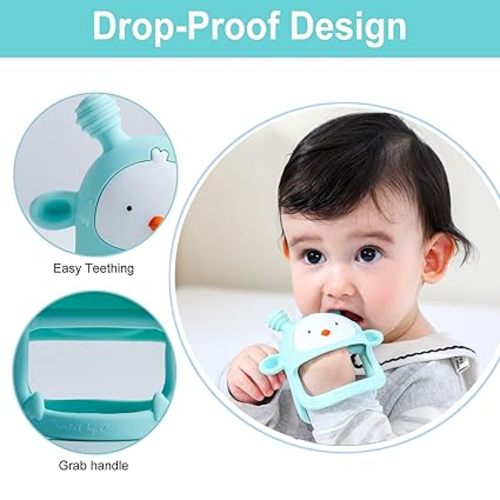 Baby Teether, Teething Toys for Babies 0-6 Months, Never Drop Baby Teething Toys, Silicone Teether Toys, Infant Toys, Teething Pacifier, Baby Chew Toys for Teething Relief, BPA Free (Green) - Green Chick Teether