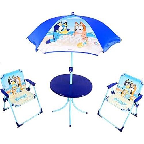 Toyland® Bluey & Bingo Table & Chairs Patio Set - 1 Table, 2 Chairs & 1 Parasol - Children's Indoor & Outdoor Furniture - Perfect for Beach & Garden