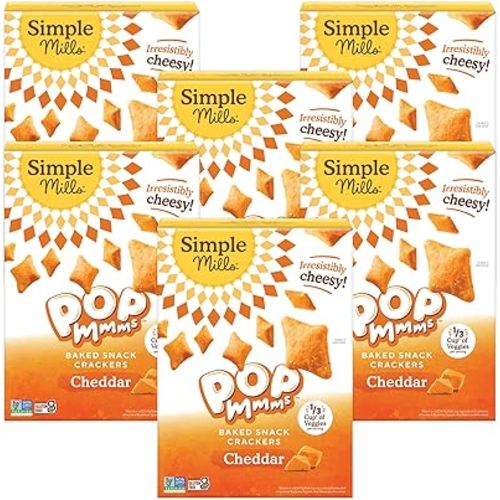 Simple Mills Pop Mmms Veggie Flour Baked Snack Crackers, Cheddar, Nothing Artificial, Kosher, Gluten Free & Non-GMO, 4 Ounce (Pack of 6)