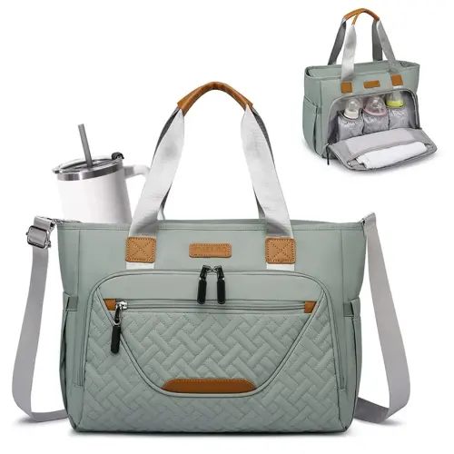 Diaper Bag Tote, Large Tote Diaper Bag with 16" Laptop Compartment, Baby Bag with Insulated Pocket for Mam and Dad, Ideal for Travel, Work (Morandi Grey)