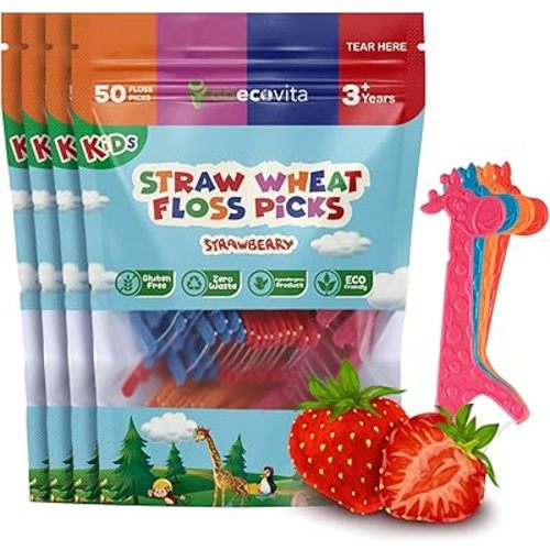 Biodegradable Kids Flossers - Dental Floss Picks for Children | Fluoride & Plastic-Free | Colorful & Fun Animal Floss Sticks | Eco Friendly, Vegan, Natural (Strawberry - 200 Pack)