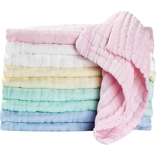 Baby Muslin Washcloths Baby Wipes Soft Newborn Essentials Baby Towels and Washcloths for Face Towel for Sensitive Skin Baby Wash Cloths 10 Pack 10x10 Inches Baby Register Shower Gift by Koo-dib