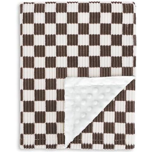 Baby Blanket for Boys Comfy Durable 3D Stripe Ckeckered Blanket with Double Layer Dotted Backing Ultra Soft Cozy Checkerboard Grid Bed Blankets for Toddlers Infant Newborn Coffee 30 x 40 Inch