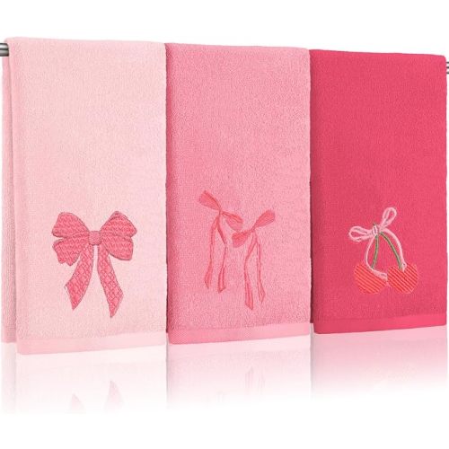 3 Pcs Pink Hand Towels for Bathroom Coquette Bow Embroidered Towel