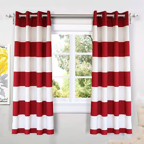 DriftAway Mia Stripe Room Darkening Grommet Unlined Window Curtains 2 Panels Each 52 Inch by 63 Inch Red