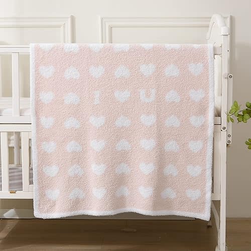 BOBOYOYO Plush Baby Blankets for Newborn Girls Boys Heart Soft Fuzzy Warm Swaddle Receiving Blanket 30 x 40 Polyester Toddler Blanket for Crib Stroller Nursery