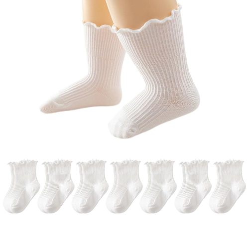 7 Pairs Baby Girls Ruffle Socks Toddler Infant Girls Boys Frilly Cute Ankle Socks Soft Cotton Size 3M - 5Y