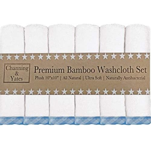 Channing & Yates - Premium Baby Washcloths - (6-Pack) Bamboo Organic Baby Wash Cloths - 2X Thicker & Softer - 10 x 10 in - Perfect for Eczema - Adult Face Washcloths (Blue on White) - Blue Gingham