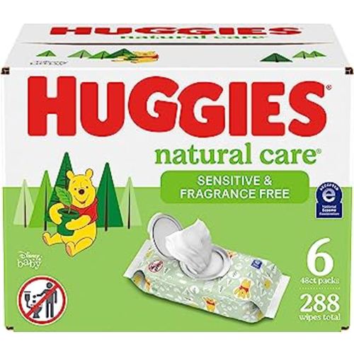 Huggies Natural Care Sensitive Baby Wipes, Unscented, Hypoallergenic, 6 Flip-Top Packs (288 Wipes Total)