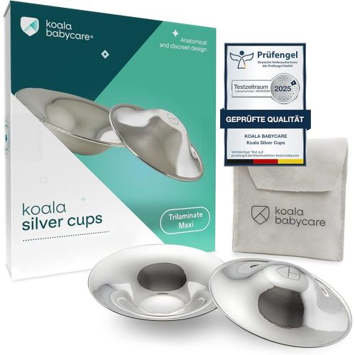 Koala Babycare The Original Silver Nursing Cups - Nipple Shields for Breastfeeding Newborn - Breastfeeding Essentials - Protect and Soothe - Tri-Laminate Silver - Maxi Size