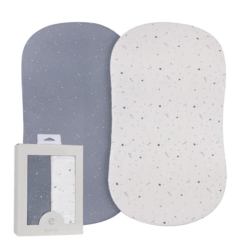 Ely’s & Co. Bassinet Sheets, Baby Boy Fitted Bassinet Mattress Sheet Set, 2 Pack, 100% Jersey Knit Cotton, Celestial Blue Print, 32”x16”x3”