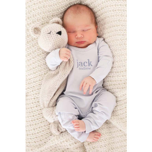 Personalized Full Length Snap Romper | Light Blue