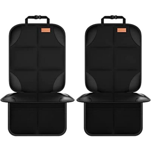 Car Seat Protector, 2Pack Seat Protector Protect Child Seats with Thickest Padding and Non-Slip Backing Mesh Pockets for Baby and Pet,Sedan SUV Truck (Black)