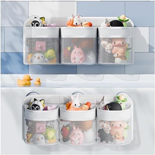 Mesh Bath Toy Holder Storage for Bathtub, Wide Opening and Large Capacity Bath Toy Organizer for Easy Access to Kids Bath Toys, Quick Drying Bath Toy Net for Tub Bathroom Toy Storage