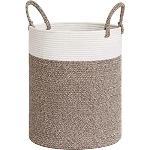 INDRESSME Tall Wicker Laundry Basket, Large Woven Clothes Hamper for Bedroom, Bathroom, Living room, Tall Nursery Hamper for Blankets, Toys, 16 x 20 inches White & Brown