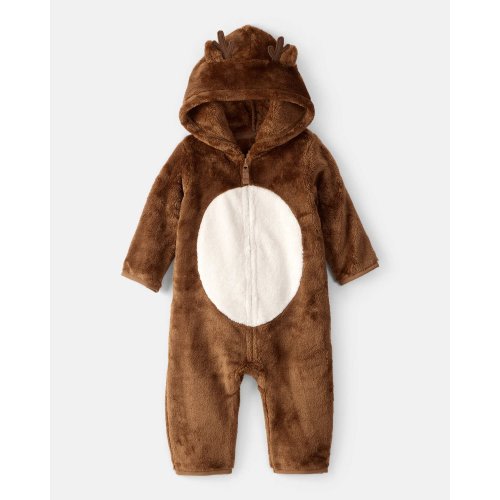 Baby Reindeer Sherpa Hooded Jumpsuit - Brown | Carter's