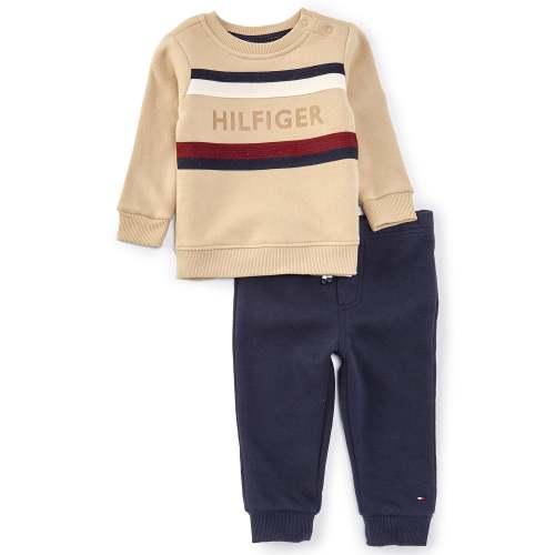 Tommy Hilfiger Baby Boys 12-24 Months Long Sleeve Logo-Detailed Fleece Sweatshirt & Solid Jogger Pant Set