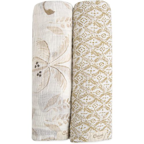 Crane Baby 100% Cotton Muslin Swaddle Blankets, Kendi Safari Animal, Baby Swaddle Blanket, Set of 2, 47" x 47", Swaddles for Newborns, Baby Muslin Swaddle Blanket, Swaddle Blankets for Boys & Girls