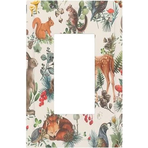 Decorative Outlet Covers Funny Animals Country Deer Squirrels Mushrooms Foxes 1 Gang Single Decora GFCI Device Light Switch Cover Plate 1 Rocker Wall Plate Jumbo Switch Plate Cover