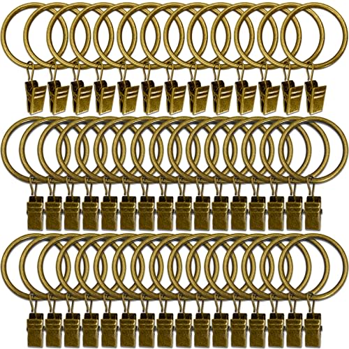 LLPJS 60 Pack Metal Curtain Rings with Clips, Curtain Clip Rings Hooks for Hanging Drapery Drapes Bows, Curtain Rod Rings 1.5 inch Interior Diameter, Bronze