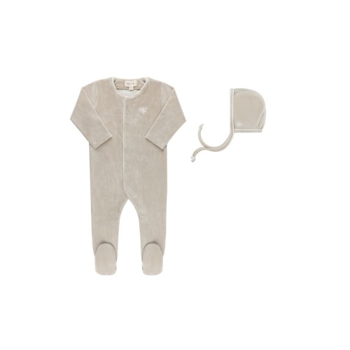 Velour Embroidered Bird & Butterfly Collection - Footie + Bonnet