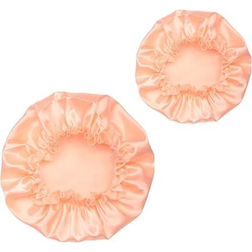 Pack of 2 Mommy and Baby Satin Silky Hair Bonnets Sleep Hat Beanies with Variety Colors When Wash Face (Apricot