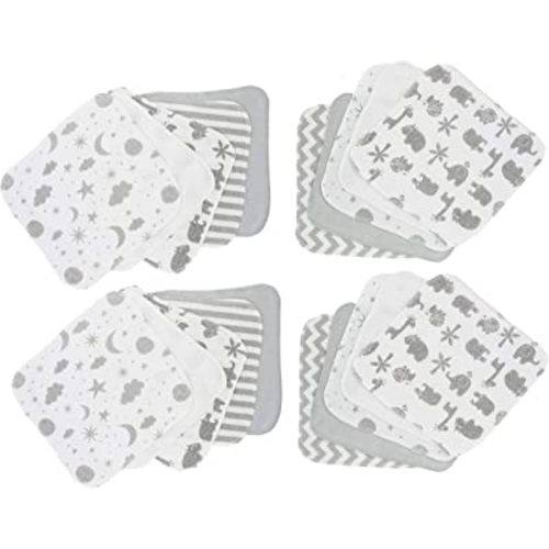 Spasilk Washcloth Wipes Set for Newborn Boys and Girls, Soft Terry Washcloth Set, Pack of 20, Gray Celestial