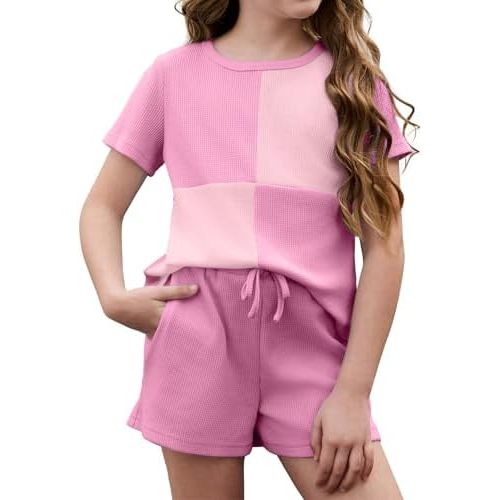 blibean Girls Summer Clothes Sets Waffle Colorblock Outfits Size 6-15 Years