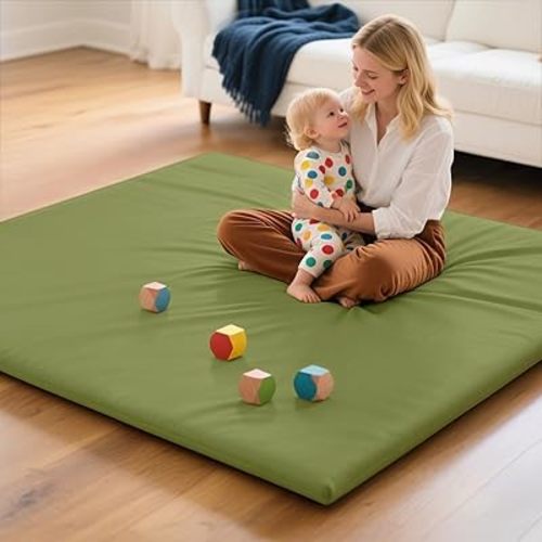 Baby Mat for Floor, Thick Soft Non-Toxic Vegan Leather Baby Play Mat, Waterproof Foam Play Mat, Padded Play Mat for Baby, 50x50 Playpen Mat, Infant Playmat for Baby Girls and Boys, Green