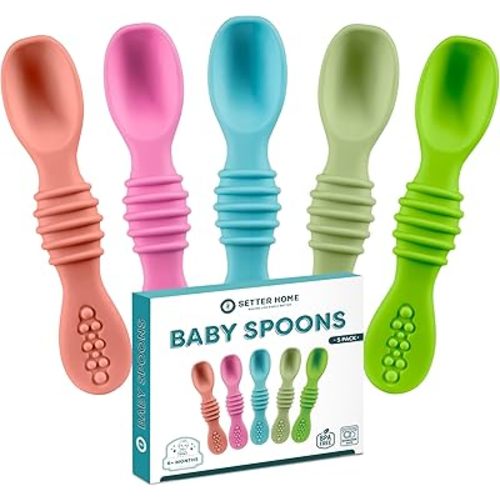 Soft Silicone Baby Spoons, Self-Feeding Spoons for Babies 6-12 Months - First Stage Infant Feeding Spoons for Boys & Girls, Dishwasher-Safe Soft Tip, Ergonomic Training Spoons, BPA Free, Great Gift