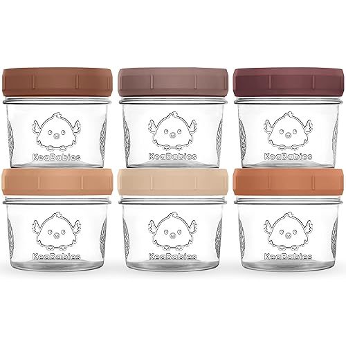 KeaBabies 6pk 4oz Glass Baby Food Containers with Lids - Leak-Proof, Microwavable Small Glass Jars, Baby Purees & Toddler Snack Storage Containers, BPA-Free, Dishwasher & Freezer Safe (Terracotta)