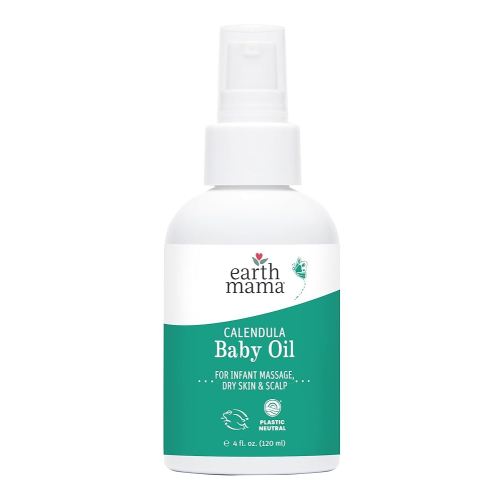 Earth Mama Calendula Baby Oil | Massage Oil for Newborn Skin Care, Dry Skin & Scalp Moisturizer, Fragrance Free, 4-Fluid Ounce