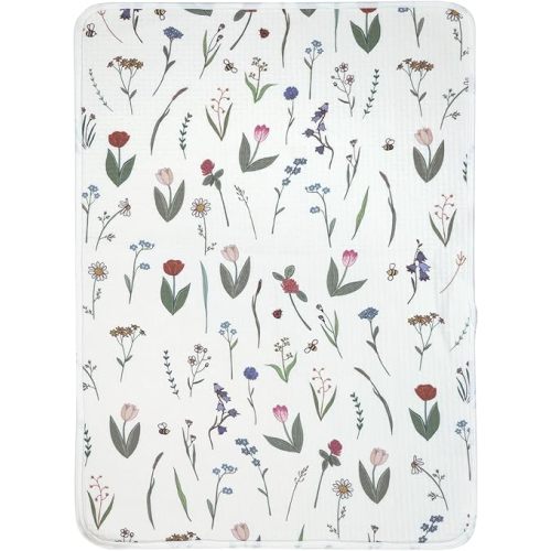 haakaa Waterproof Changing Pad Liners, 100% Cotton, Soft & Breathable (1pc, 19.5" x 27.5" Honey Blossom)